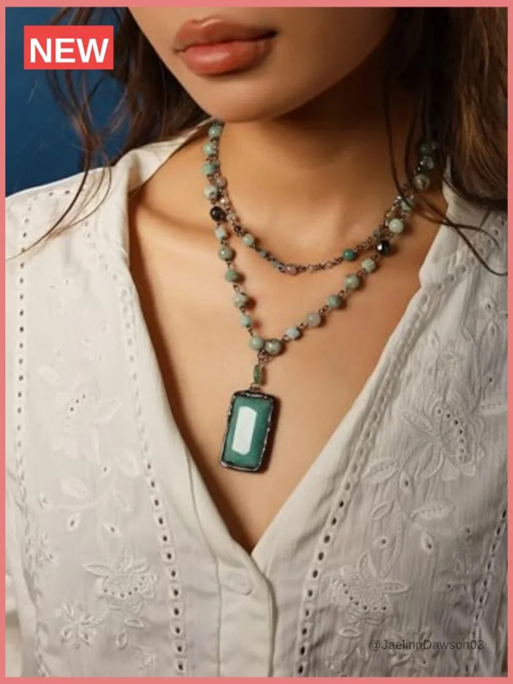 Boho Layered Pendant Necklace Handmade Beaded Chain Jewelry